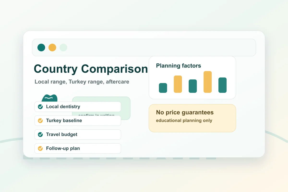 Illustration of country-by-country dental cost comparison factors.