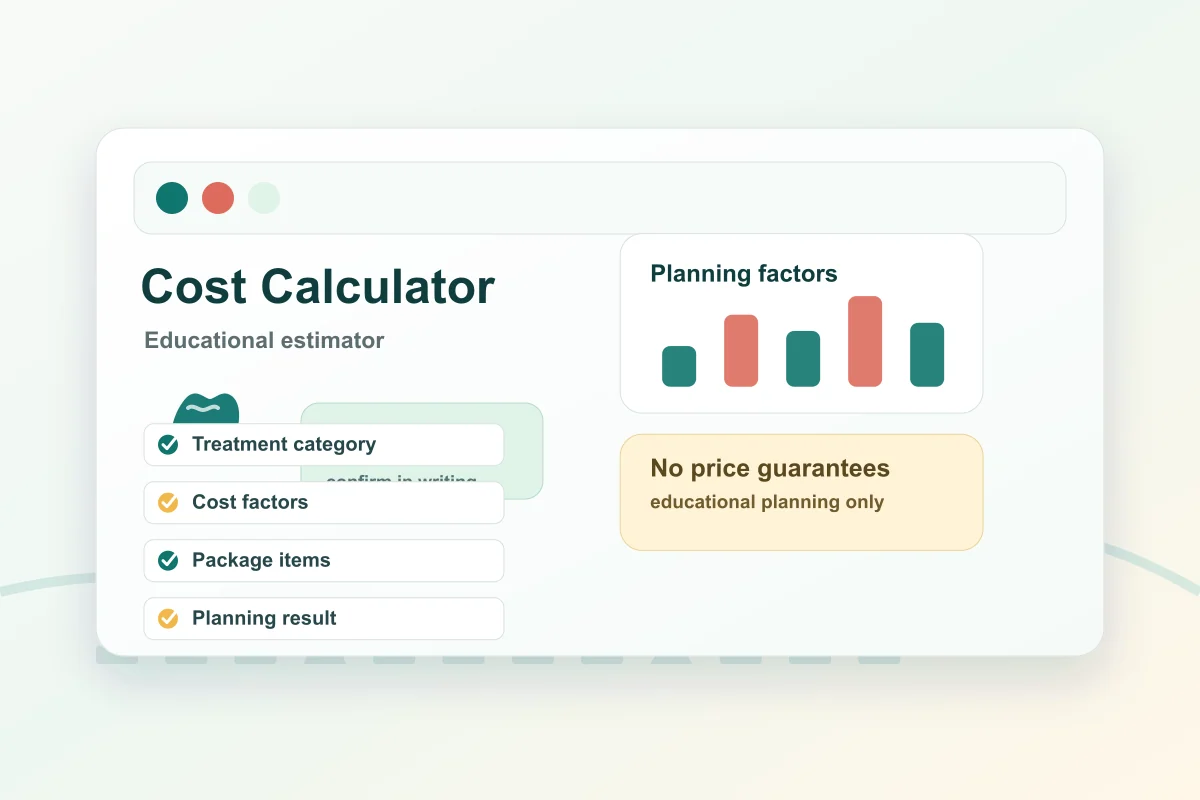 Illustration of a dental treatment cost calculator for Turkey.