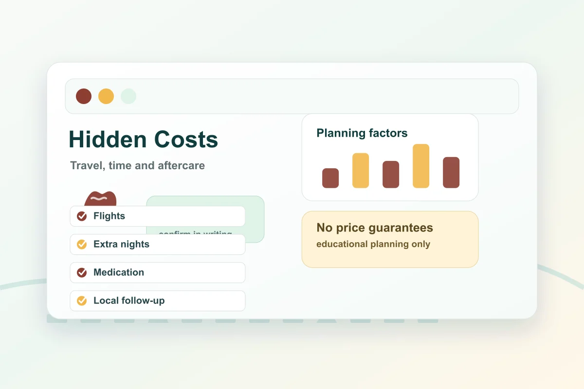 Illustration of hidden costs to check before dental treatment abroad in Turkey.